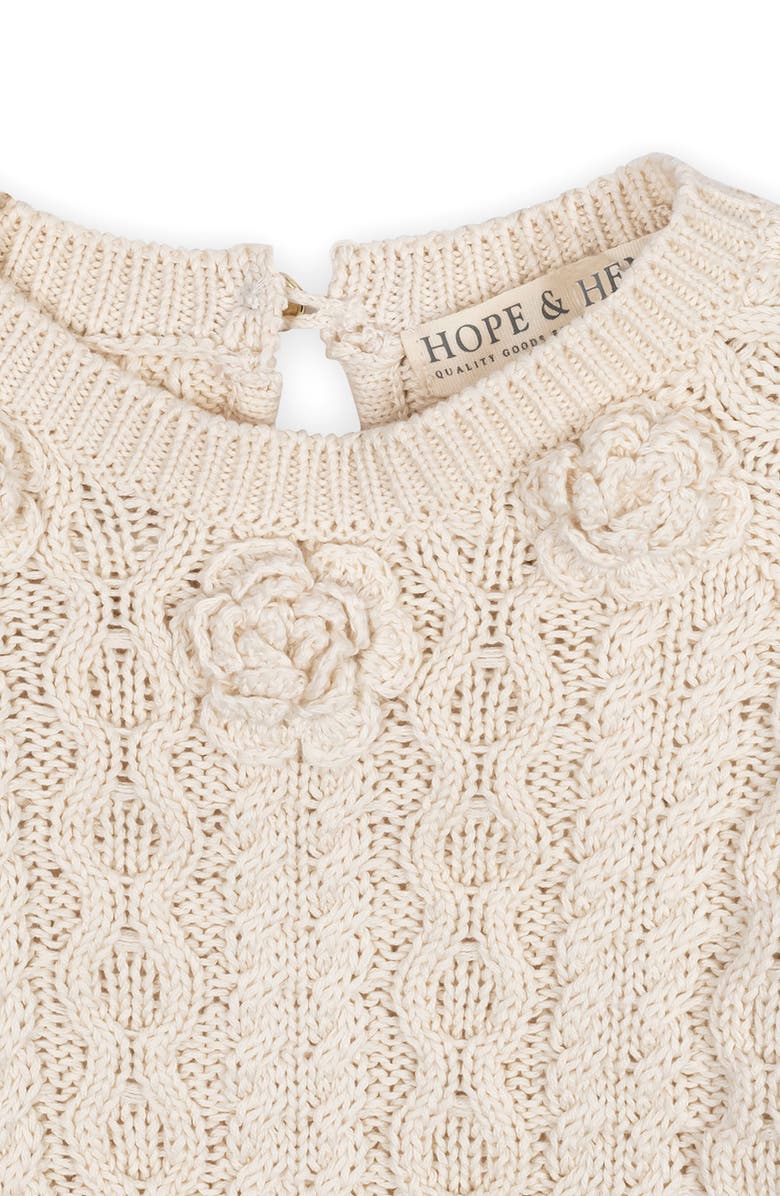 Hope & Henry Organic Rosette Detail Cable Knit Sweater Dress, Alternate, color, Ivory Cable With Rosettes