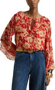 Lauren Ralph Lauren Floral Ruffle Detail Crinkle Top