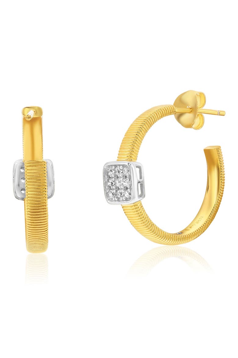 Golden Helix Pavé Cubic Zirconia Huggie Hoop Earrings, Alternate, color, YELLOW