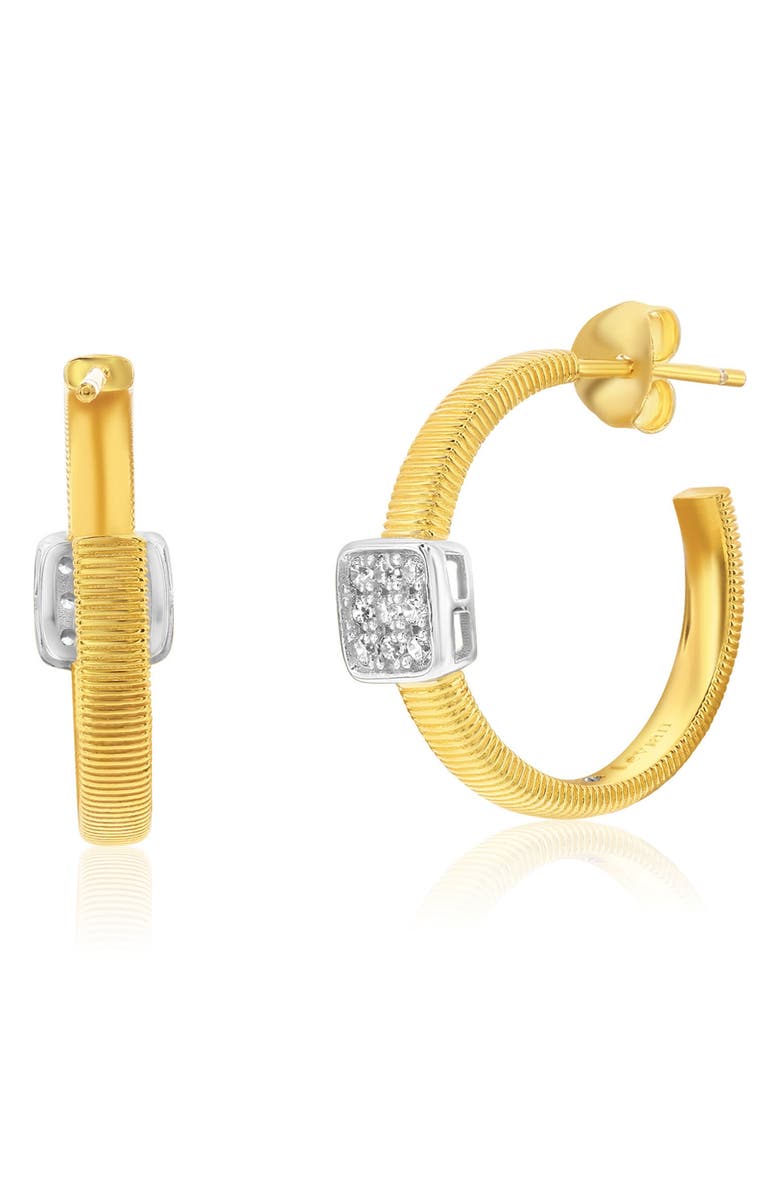 SUZY LEVIAN Golden Helix Pavé Cubic Zirconia Huggie Hoop Earrings, Alternate, color, Yellow