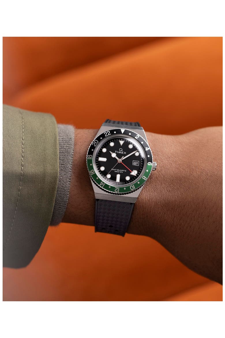 Q Timex GMT Synthetic Rubber Strap Watch, 38mm (Men) | Nordstrom