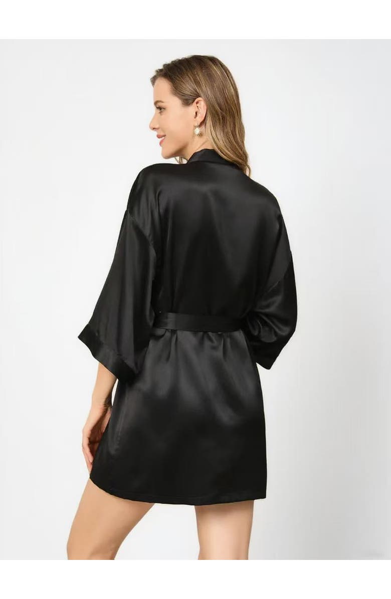 SILKSILKY Glossy Pure Silk Short Robe, Alternate, color, Black