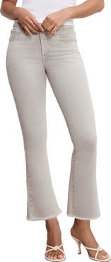 Good American Soft-Tech Good Legs Frayed Crop Mini Bootcut Jeans