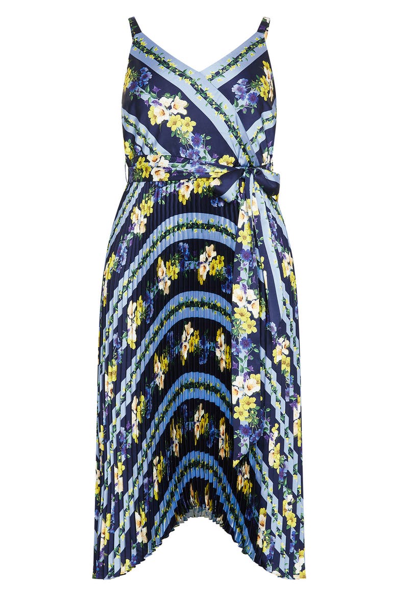 Amelia Floral Pleated Handkerchief Hem Dress, Alternate, color, NAVY GARDEN PARTY