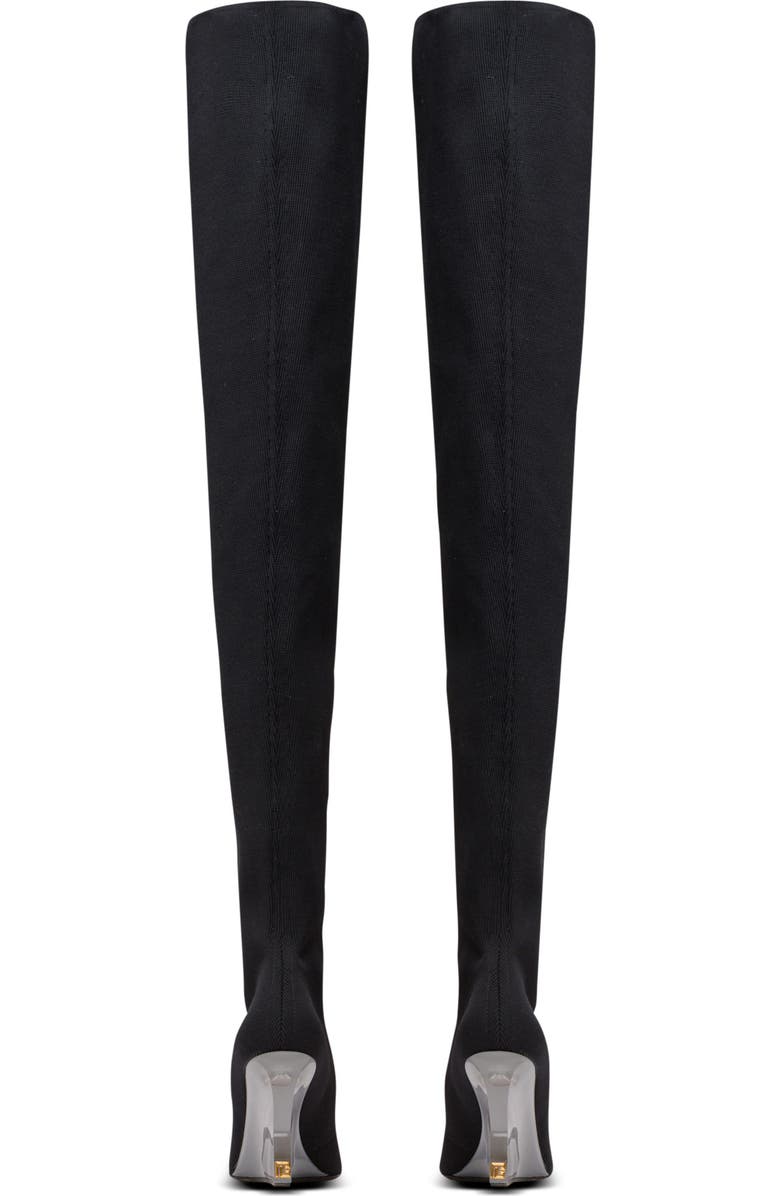 Balmain Wedge knit thigh-high boots, Alternate, color, Black