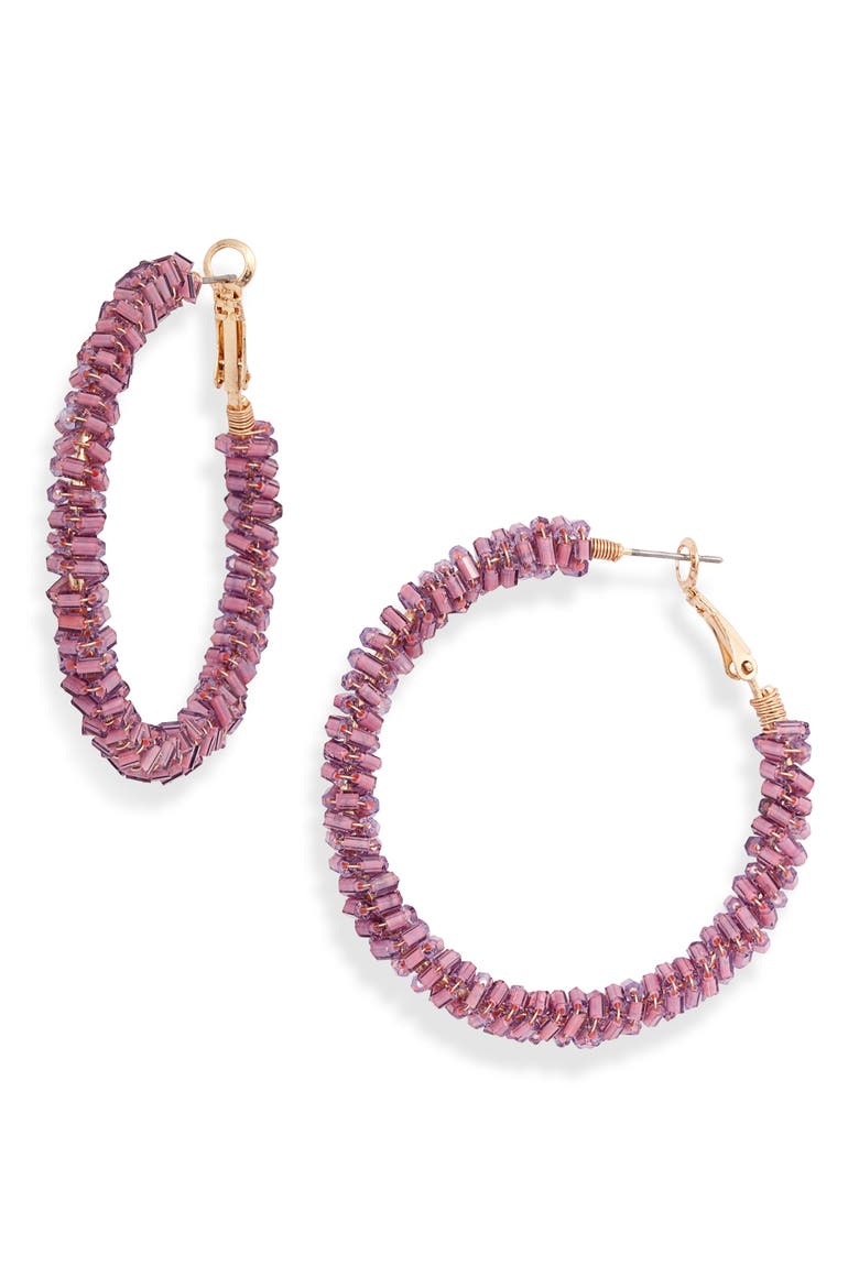 Beaded Hoop Earrings, Main, color, PLUM- GOLD
