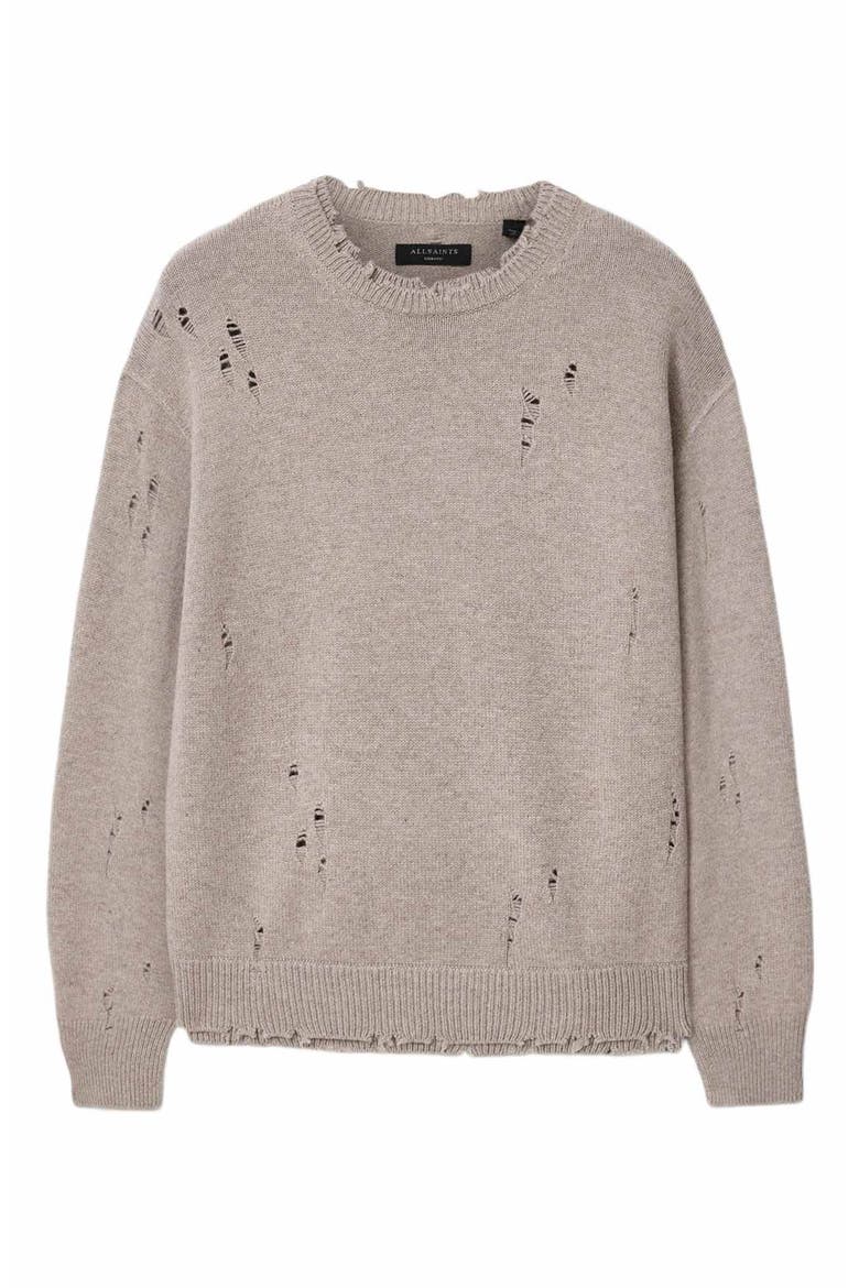 Wolf Distressed Crewneck Sweater, Main, color, FAWN BROWN