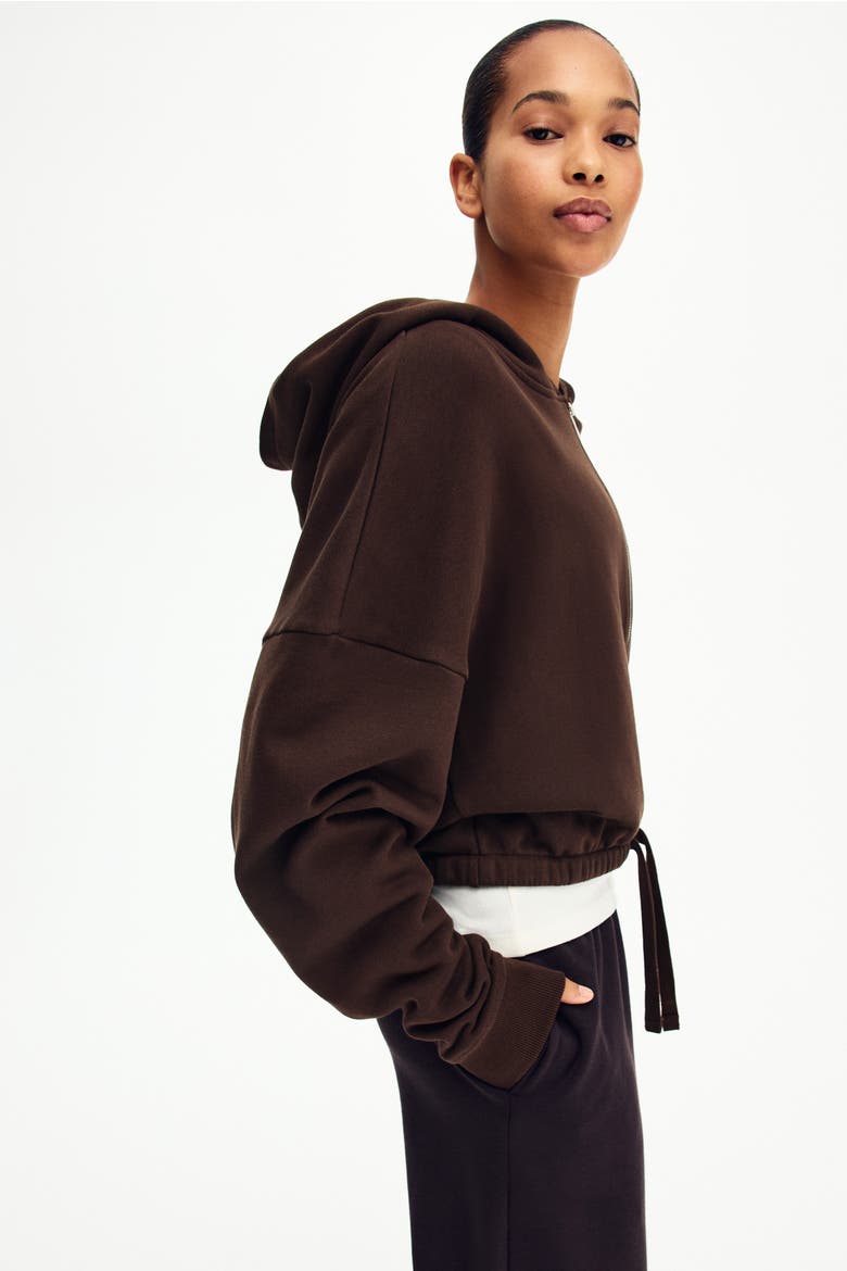 Drawstring Zip-through Hoodie, Alternate, color, Brown