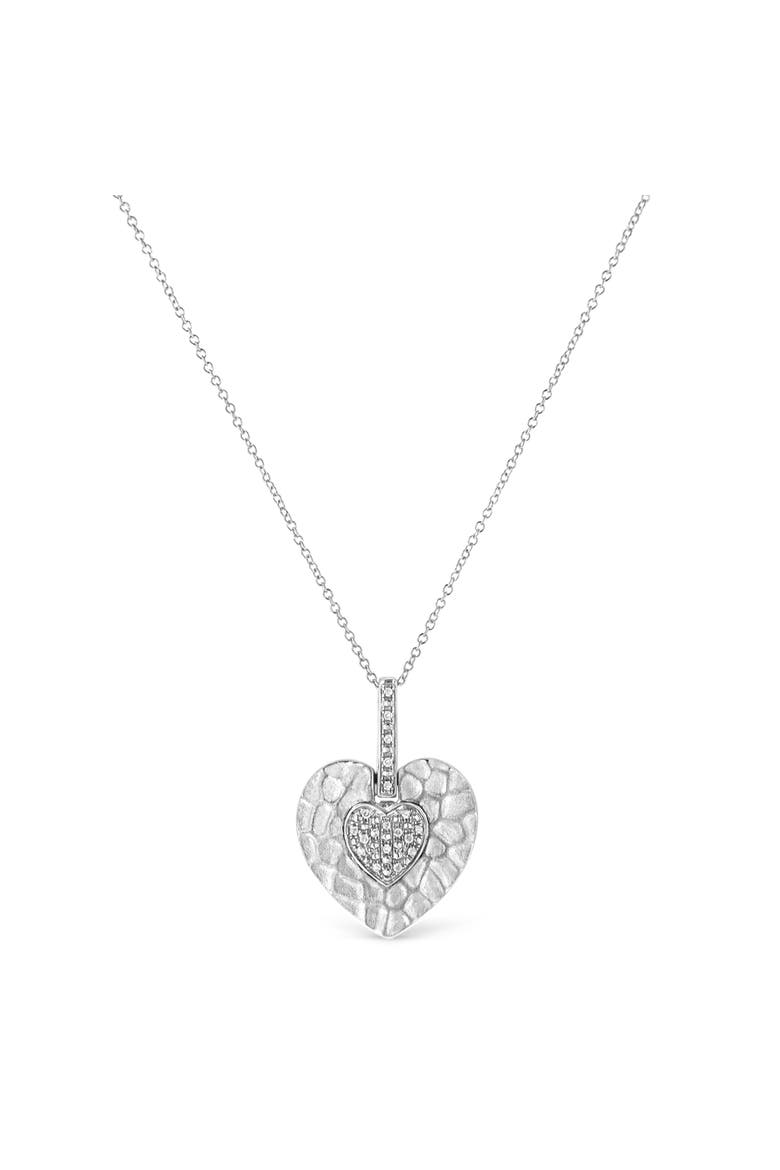 .925 Sterling Silver Pave-Set Diamond Accent Heart Shape Pendant Necklace, Alternate, color, White