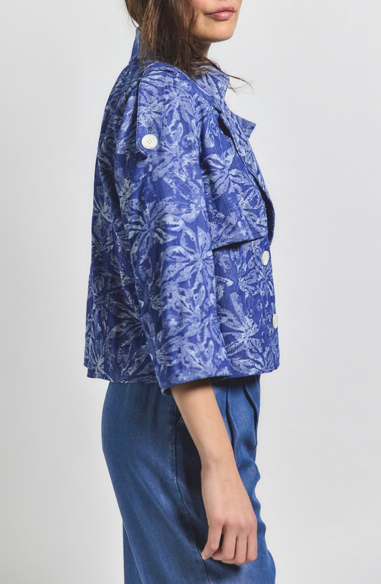 Derek Lam 10 Crosby Elijah Floral Cotton Blend Double Breasted Crop Jacket, Alternate, color, Indigo