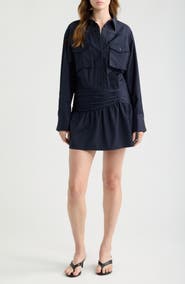 ROWING BLAZERS Pinstripe Long Sleeve Wool Blend Mini Shirtdress