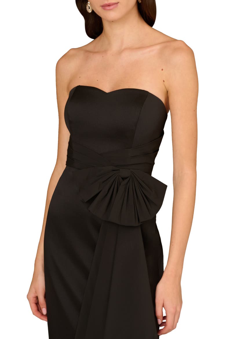 Strapless Stretch Mikado Cocktail Midi Dress, Alternate, color, BLACK