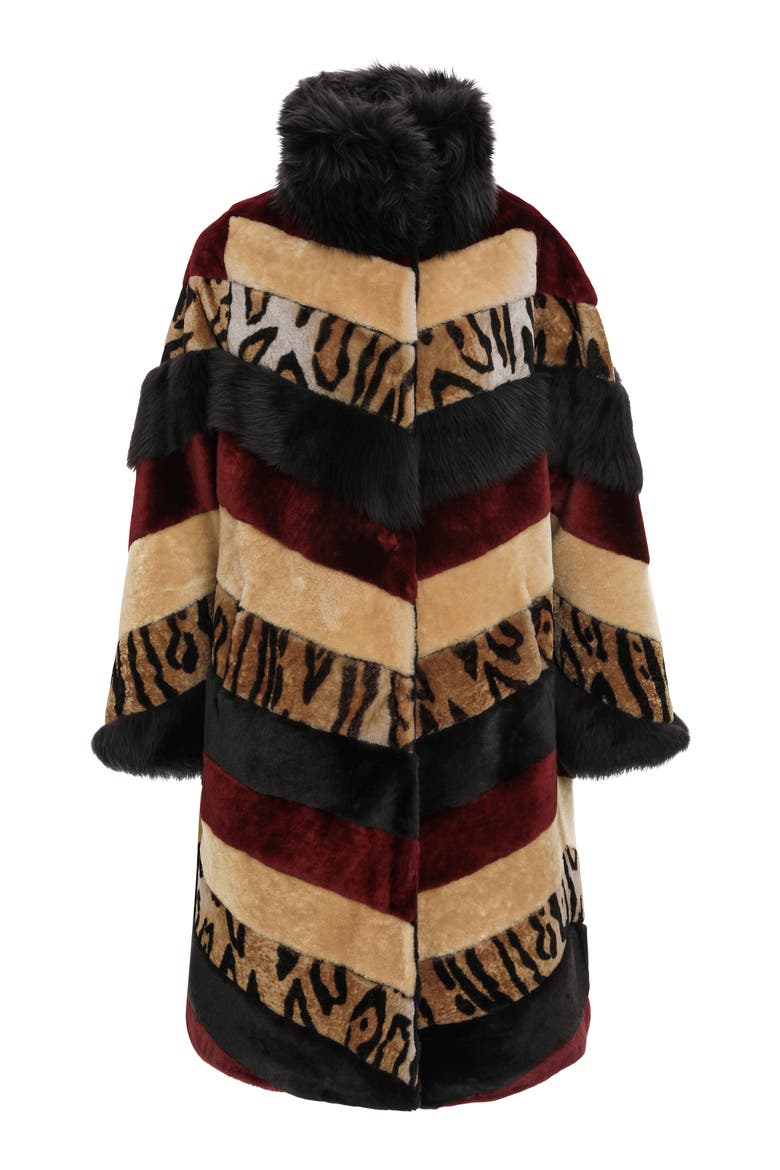 Genuine Shearling And Genuine Shearling Short Coat, Alternate, color, WINE/CAMEL/OCELO PRINT/BROWN