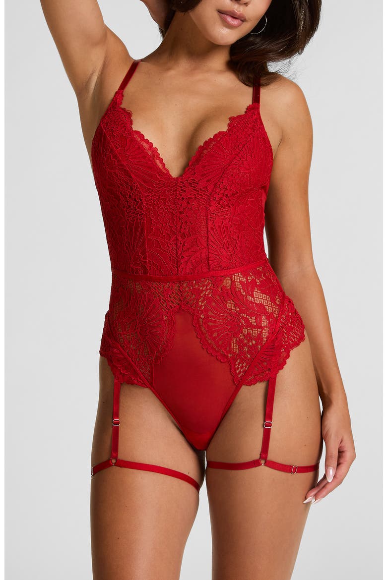 Whitney Lace & Mesh Bodysuit, Main, color, CHILI PEPPER