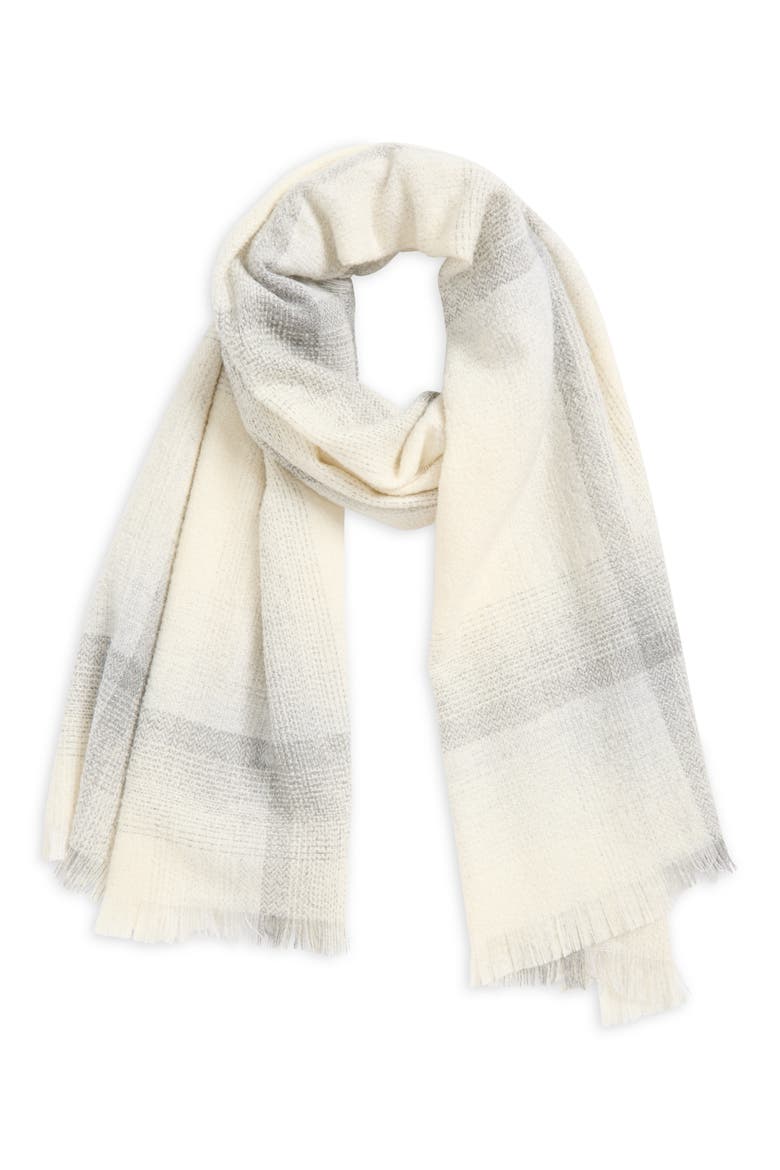 Blurred Cashmere & Silk Bouclé Fringe Scarf, Alternate, color, ECRU