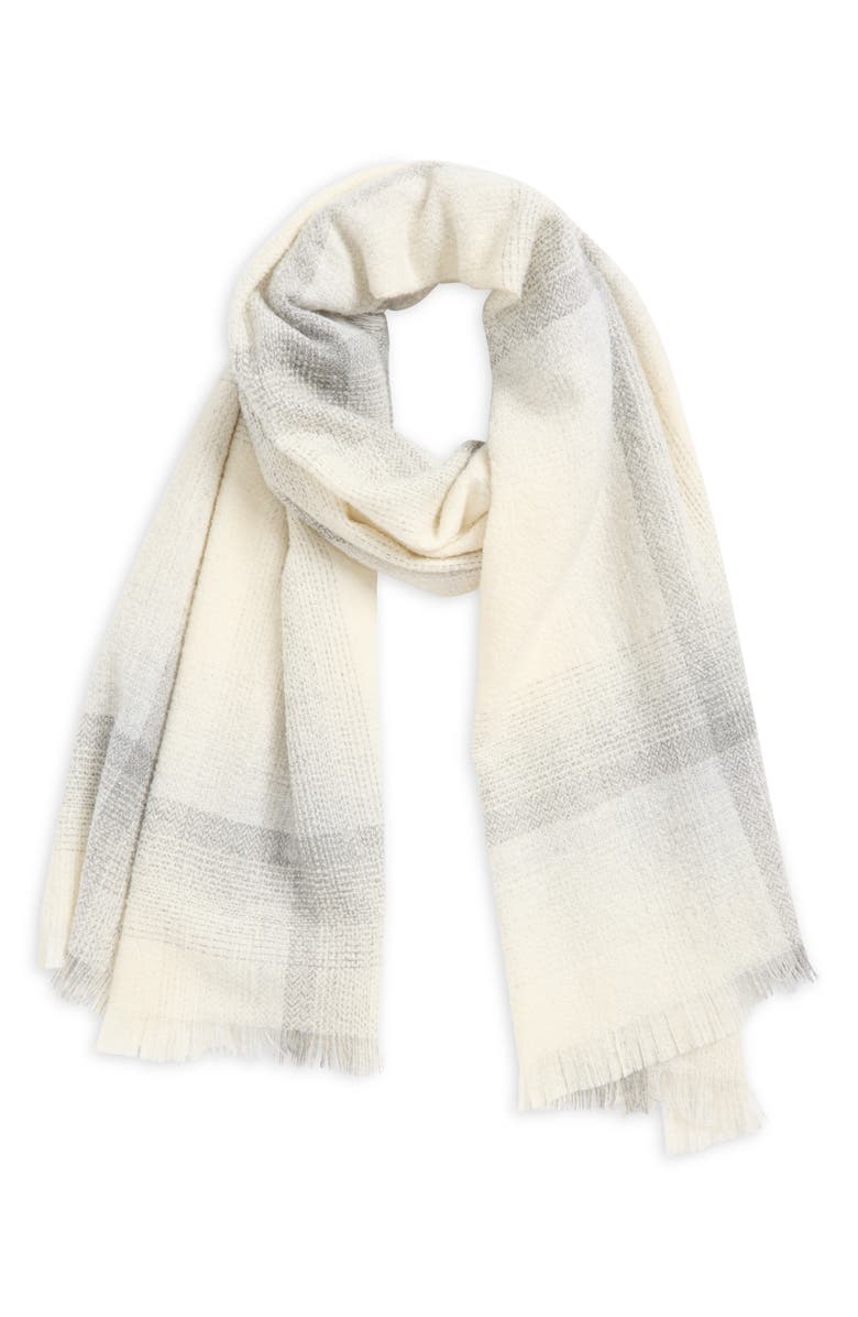 Johnstons of Elgin Blurred Cashmere & Silk Bouclé Fringe Scarf, Alternate, color, Ecru