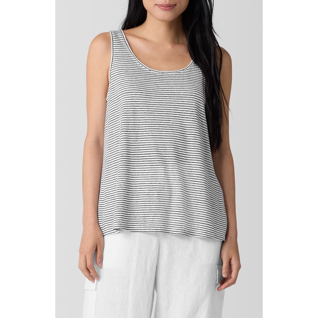 Eileen Fisher Stripe Organic Linen Tank In Multi