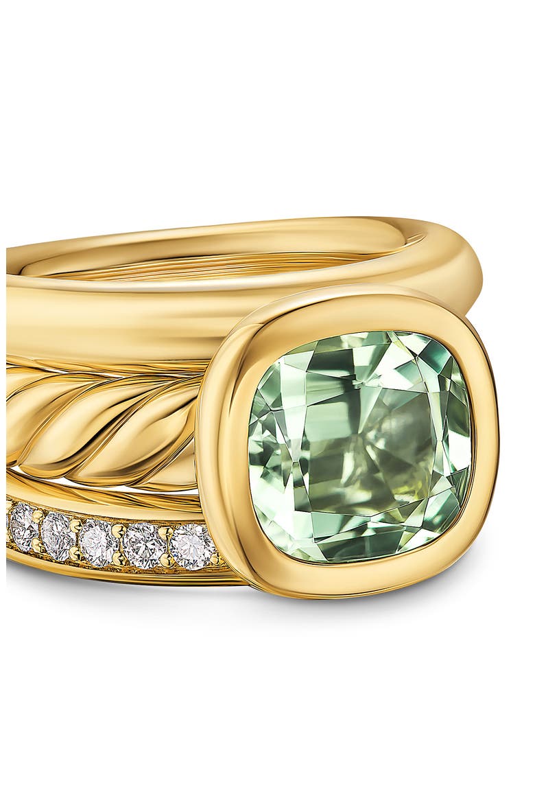 DY Mercer® Three Row Stone Ring in 18K Yellow Gold with Prasiolite & Diamonds, 12mm, Alternate, color, NEW PRASIOLITE