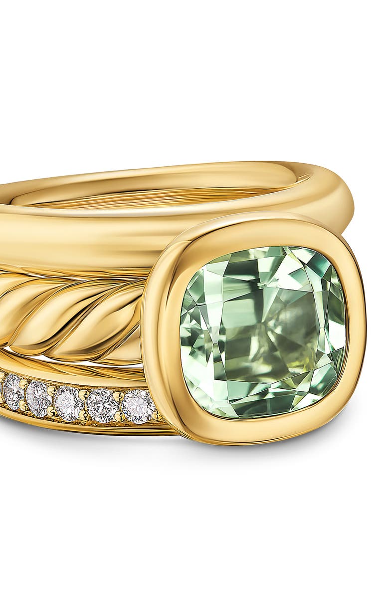 David Yurman DY Mercer<sup>®</sup> Three Row Stone Ring in 18K Yellow Gold with Prasiolite & Diamonds, 12mm, Alternate, color, New Prasiolite