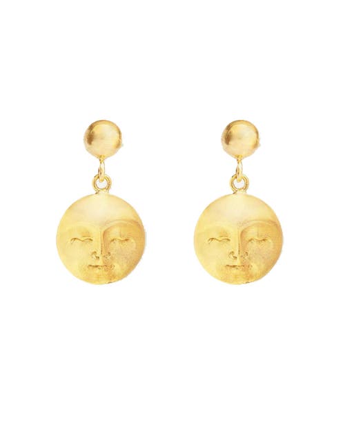 Ottoman Hands Moon Face Drop Earrings In Gold
