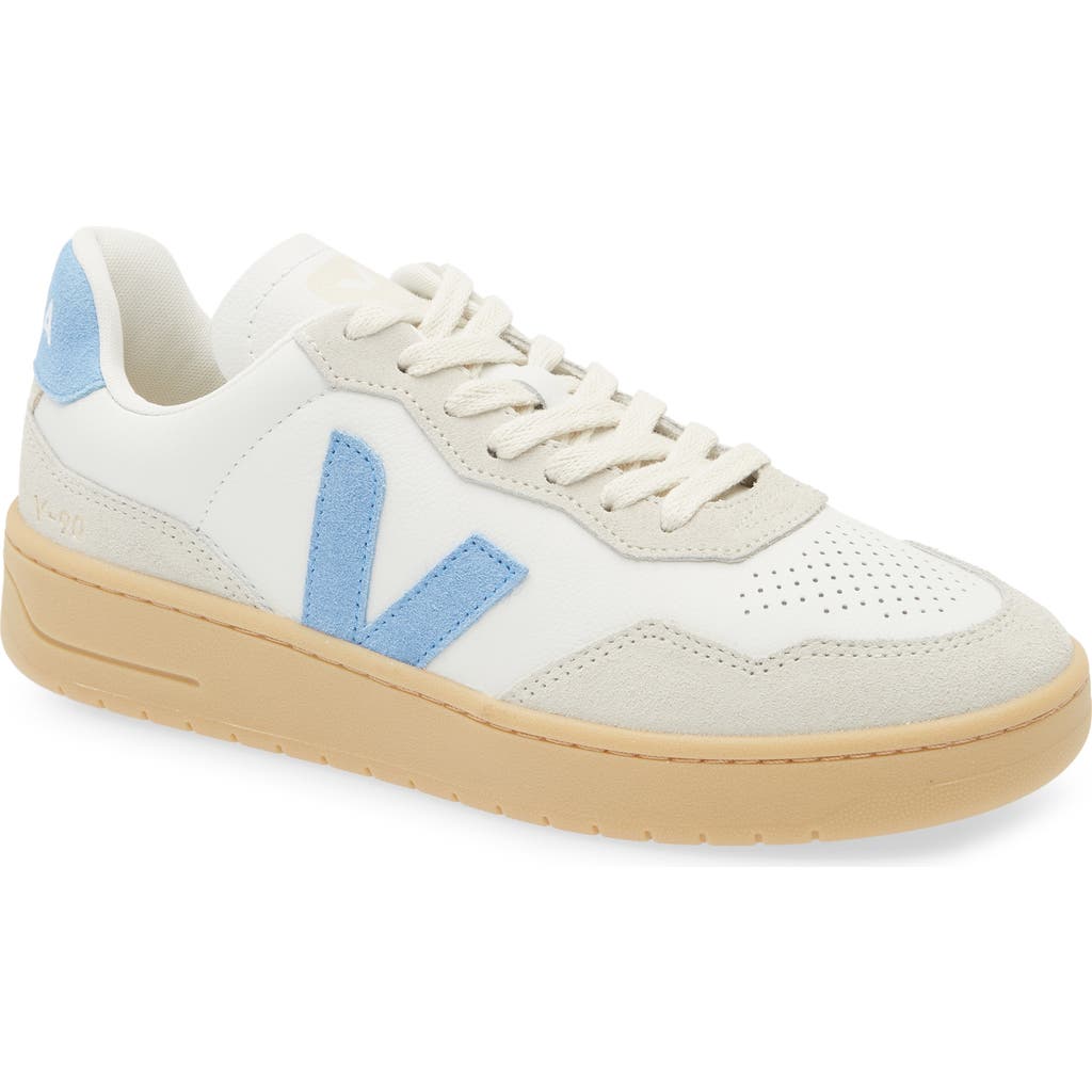 Veja Leather V-90 Sneakers In Extra-white Aqua Natural