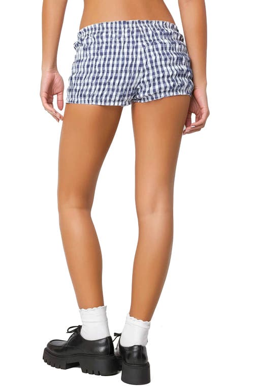 Edikted Gingham Smocked Microshorts In Navy