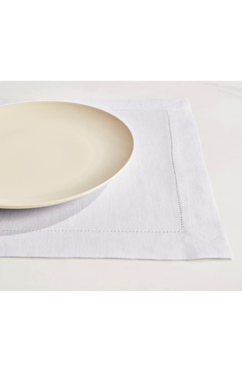 Solino Home Linen Placemats - Sonoma Hemstitch - Set of 6, 14" x 19", Alternate, color, White