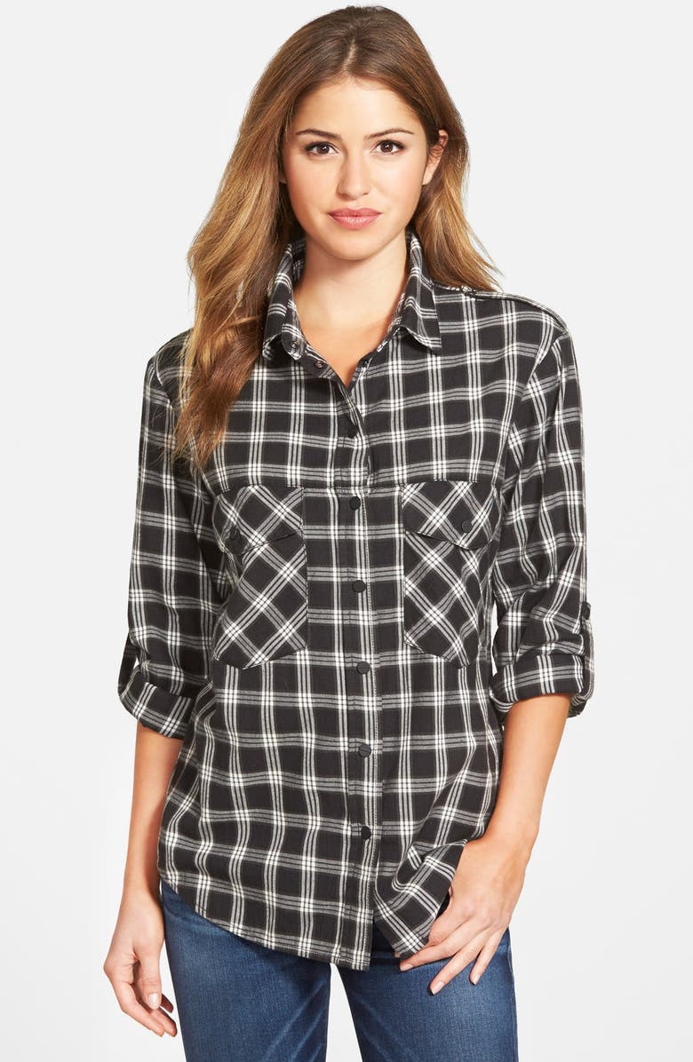 Sanctuary Plaid Flannel Boyfriend Shirt, Main, color,