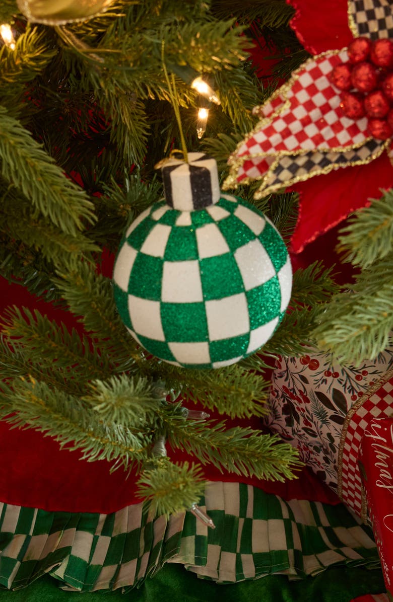MACKENZIE CHILDS Check it Out Set of 6 Glass Ball Ornaments, Alternate, color, Red