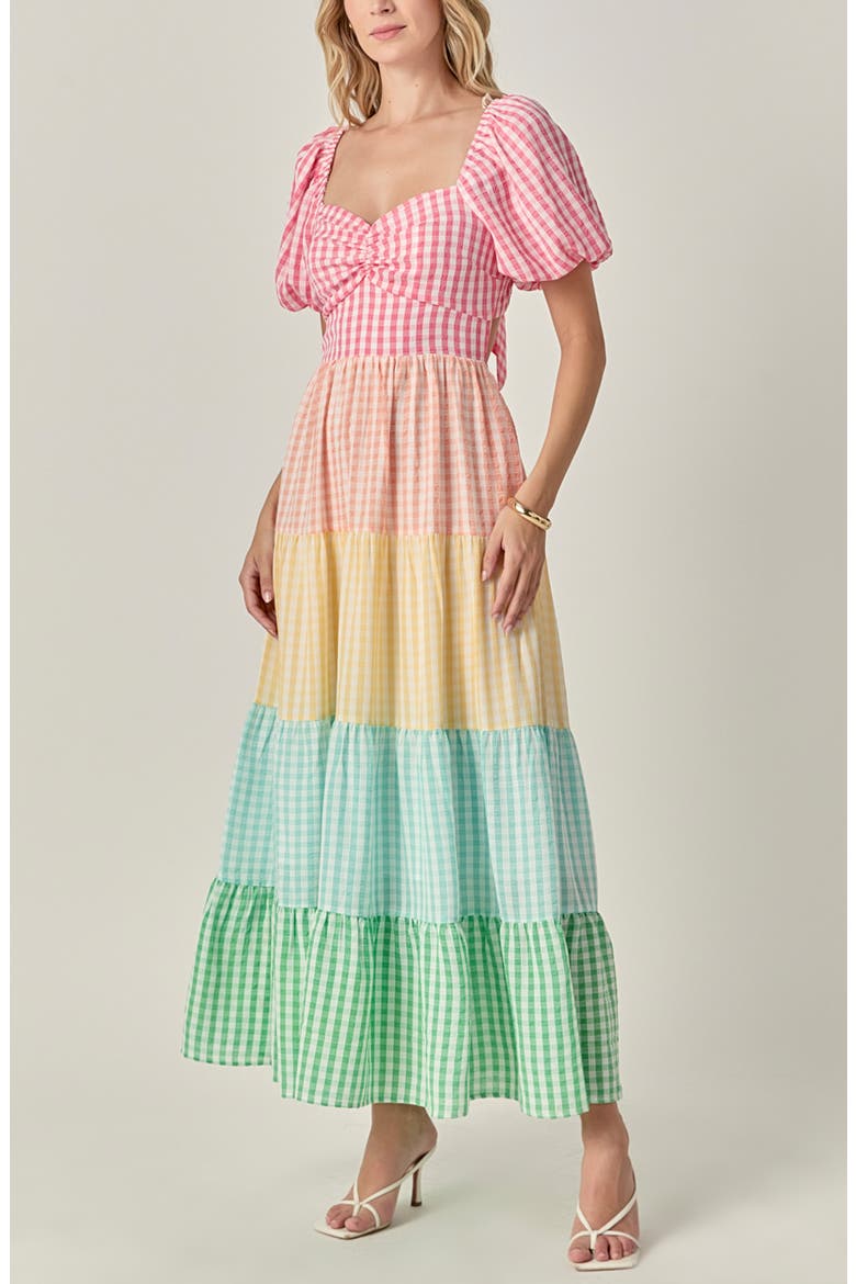 Colorblock Puff Sleeve Open Back Maxi Dress, Alternate, color, RAINBOW MULTI