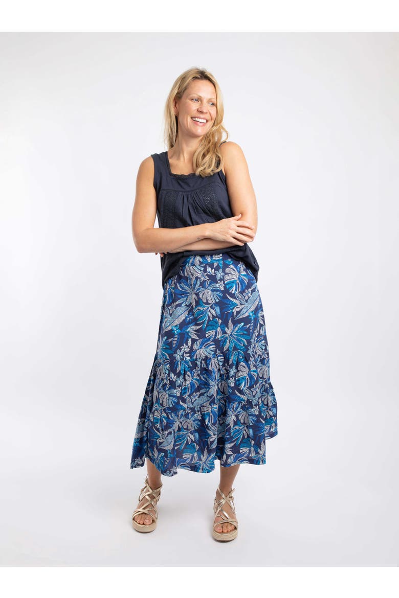 Cassis Printed Viscose Tiered Skirt, Alternate, color, Blue Indigo