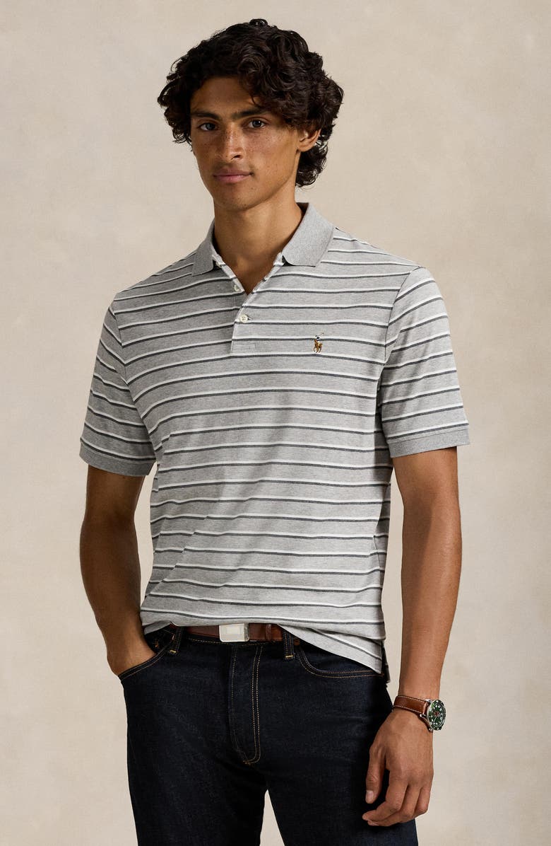 Polo Ralph Lauren Classic Fit Stripe Cotton Polo, Alternate, color, Andover Heather Grey Multi