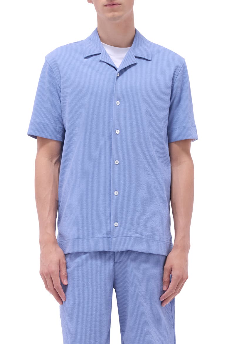 Camp Collar Short Sleeve Button-Up Shirt, Main, color, AIR BLUE