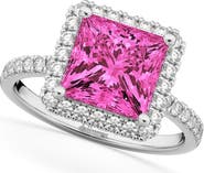 ALLUREZ Princess Cut Halo Pink Tourmaline & Diamond Engagement Ring 14K