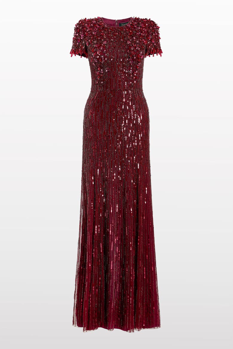 Eliza Beaded Maxi Dress, Alternate, color, Cardinal