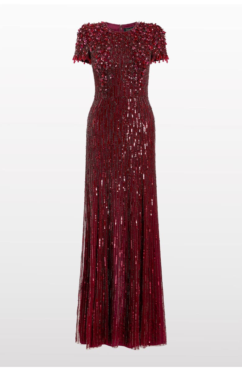 Jenny Packham Eliza Beaded Maxi Dress, Main, color, Cardinal