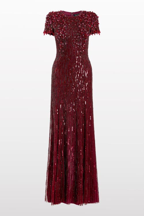Jenny Packham Eliza Beaded Maxi Dress In Burgundy