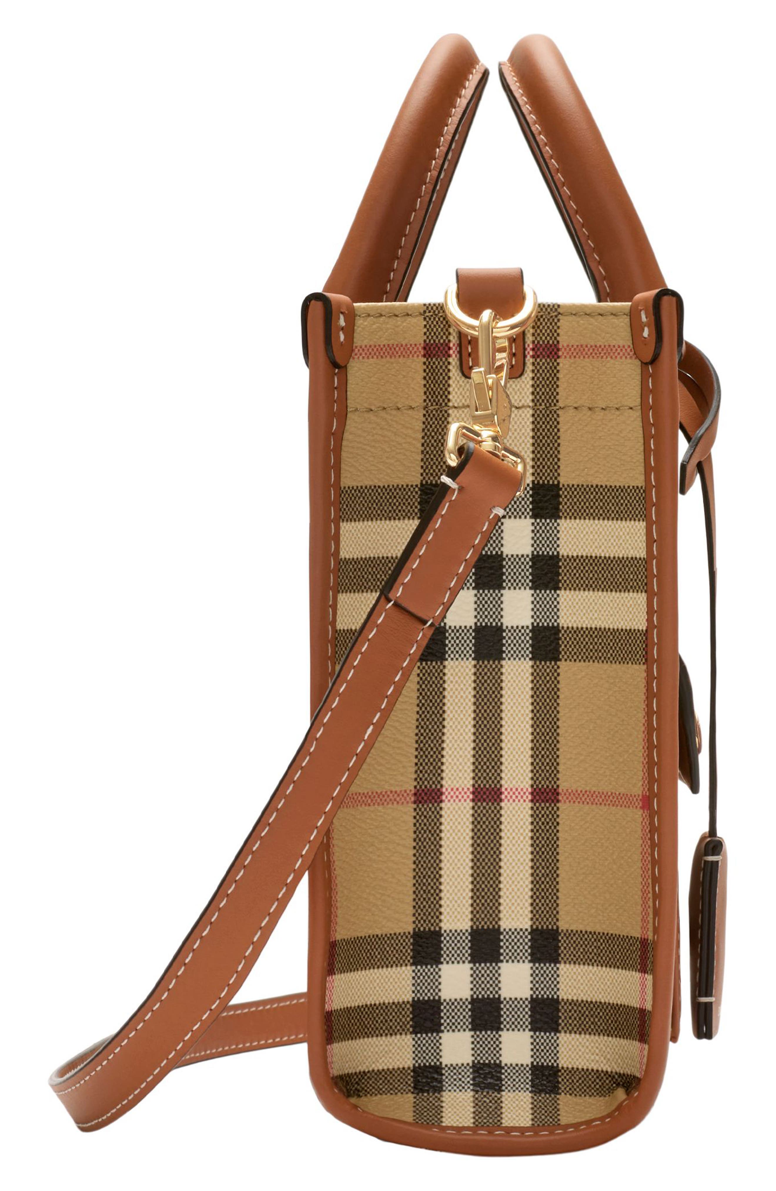 Burberry Mini Freya Check Canvas & Leather Tote, Alternate, color, Vintage Check/Briar Brown