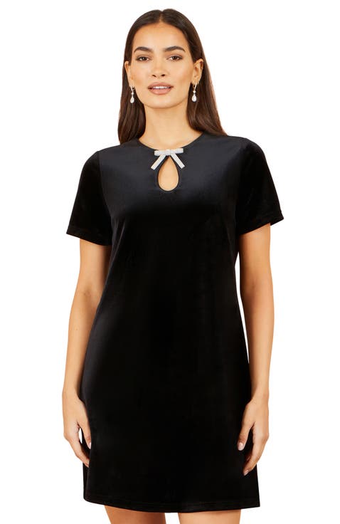 Velvet Tunic With Diamante Bow Collar