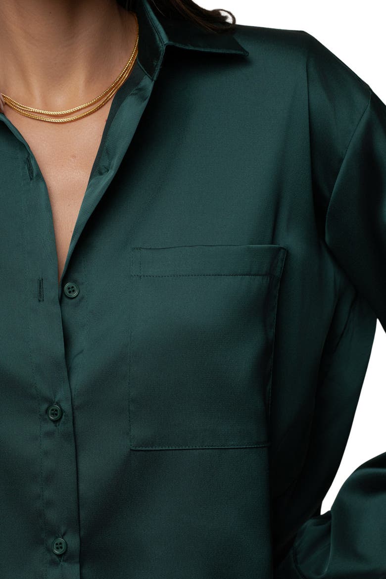 Island Ease Collared Satin Top, Alternate, color, Emerald