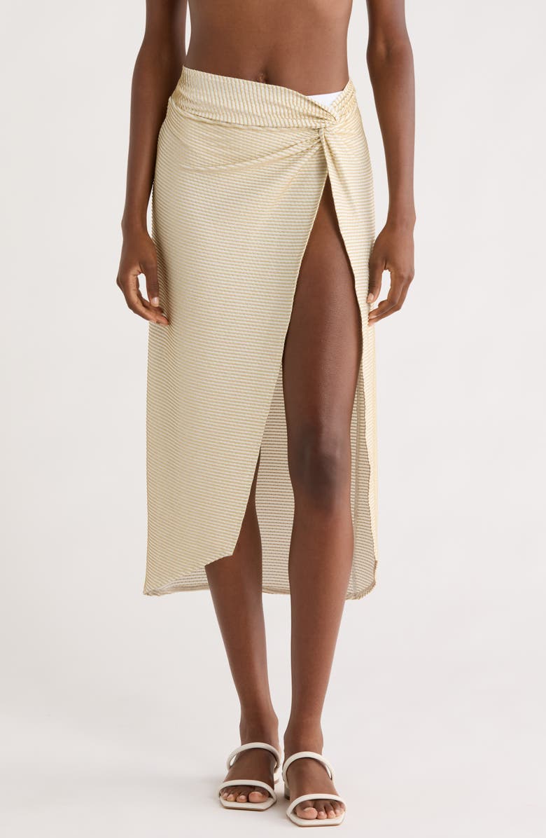 Ramy Brook Xana Scallop Metallic Cover-Up Skirt, Main, color, Gold Scallop