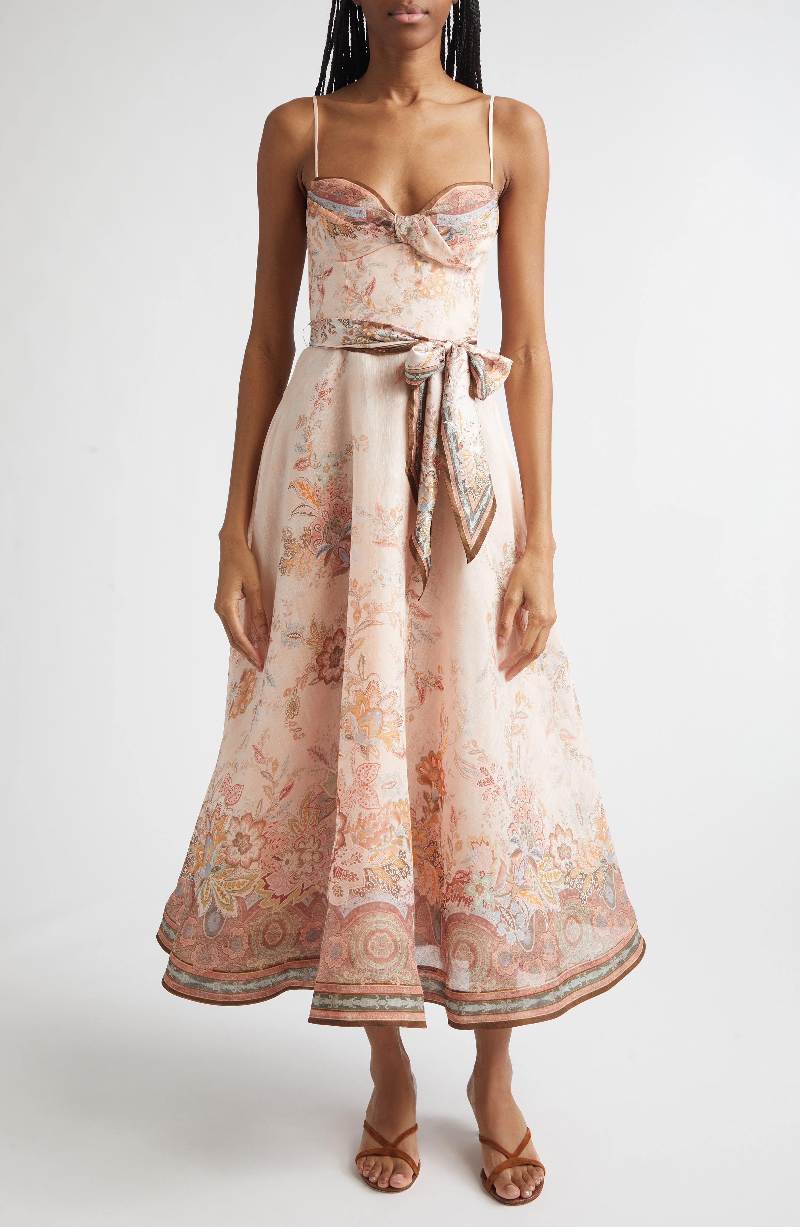 Alchemy Paisley Structured Linen & Silk Organza Midi Dress (Women