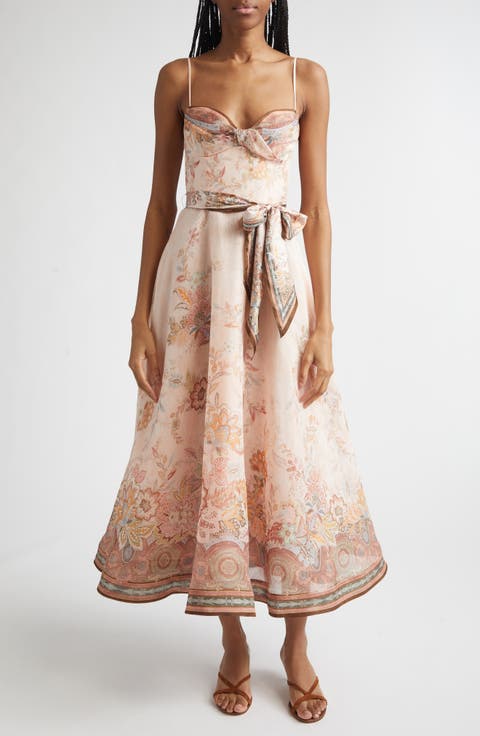 Alchemy Paisley Structured Linen & Silk Organza Midi Dress