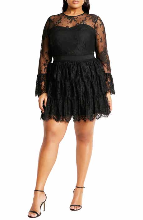 City Chic Logan Lace Overlay Long Sleeve Cocktail Dress