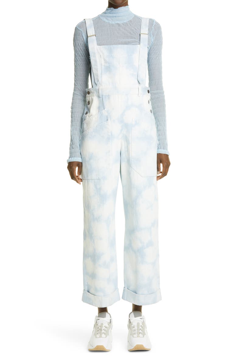 Print Denim Overalls, Main, color, LIGHT BLUE