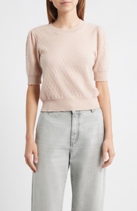 Puff Sleeve Pointelle Cashmere Sweater