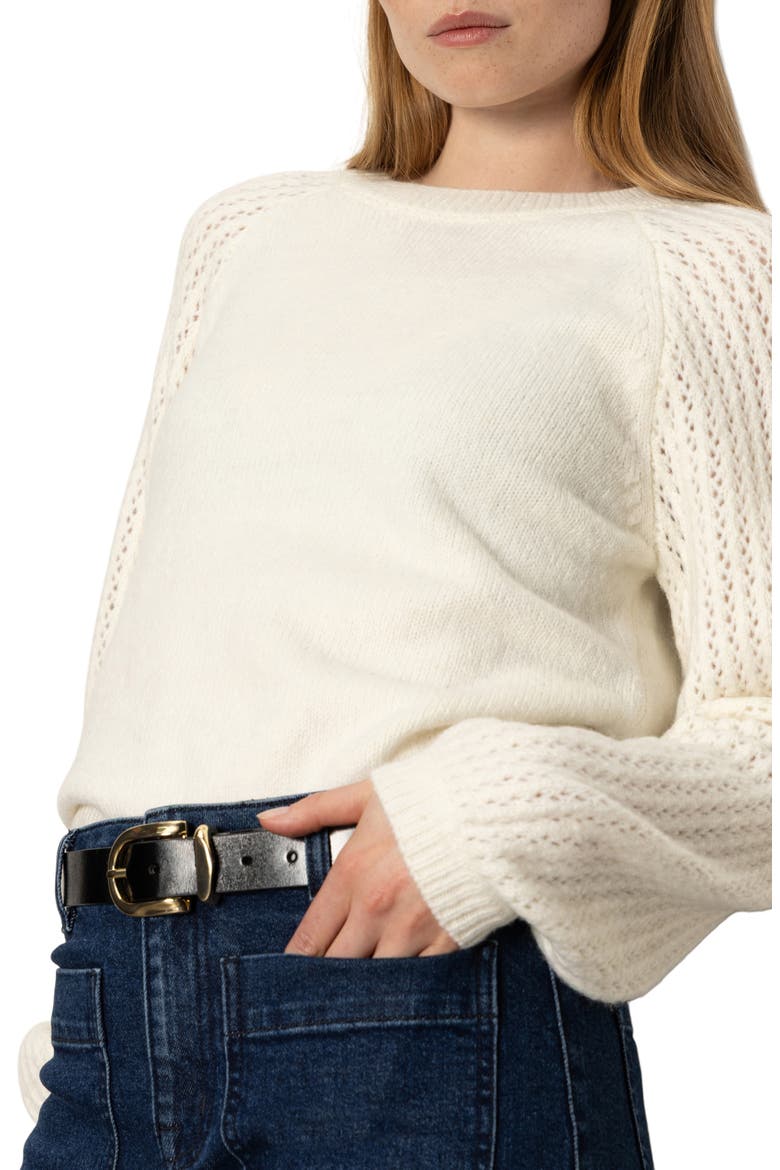 Cozy Moment Pointelle Sleeve Detail Sweater, Alternate, color, CHALK