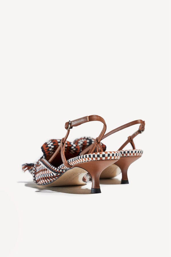 Ula Knot-Detail Pointed-Toe Kitten Slingback Pumps, Alternate, color, Cognac
