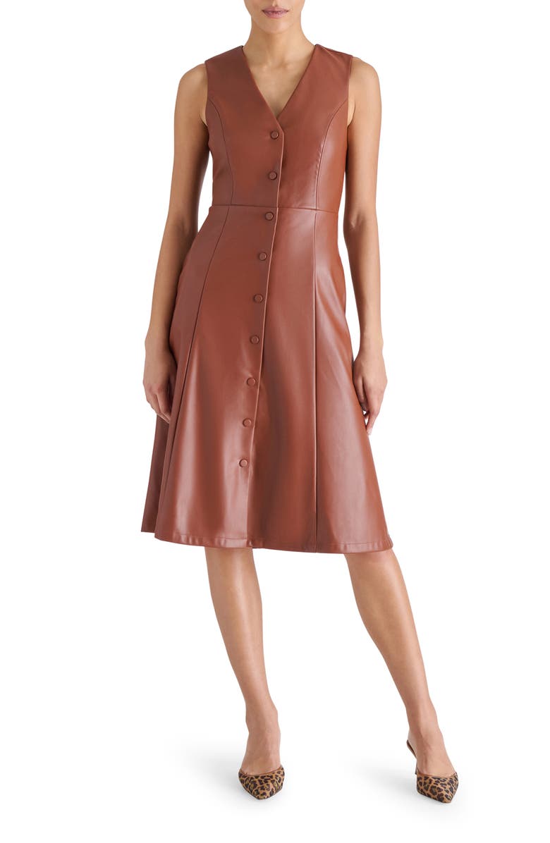 Steve Madden Bridgette Faux Leather Dress, Main, color, Cognac
