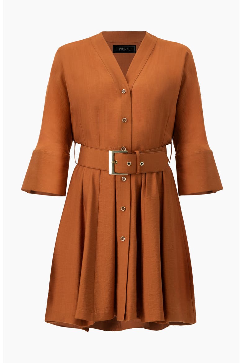 Dolman Sleeve Solid Dress with Belt, Alternate, color, Brown